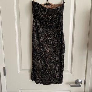 Sue Wong Nocturne strapless Bodycon Embroidered Beaded‎ black Cocktail Dress